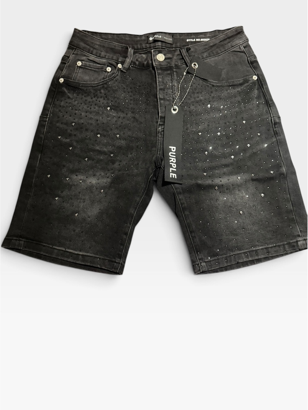 Purple black denim shorts